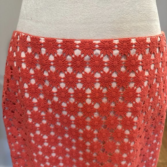 Talbots Skirt with Embroidery Overlay - Coral Color - Size 12 - Picture 2 of 4